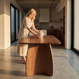 70 Inch Large Dining Table for 6-8 People, Solid Wood Kitchen Table with Curved Wooden Legs, Mid Century Modern