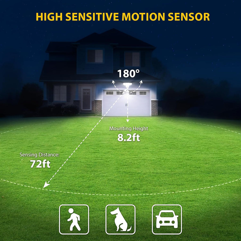 90W 10000LM LED Security Lights Motion Sensor Outdoor Lights, 4 Head Dusk to Dawn, 6500K Daylight Flood Lights