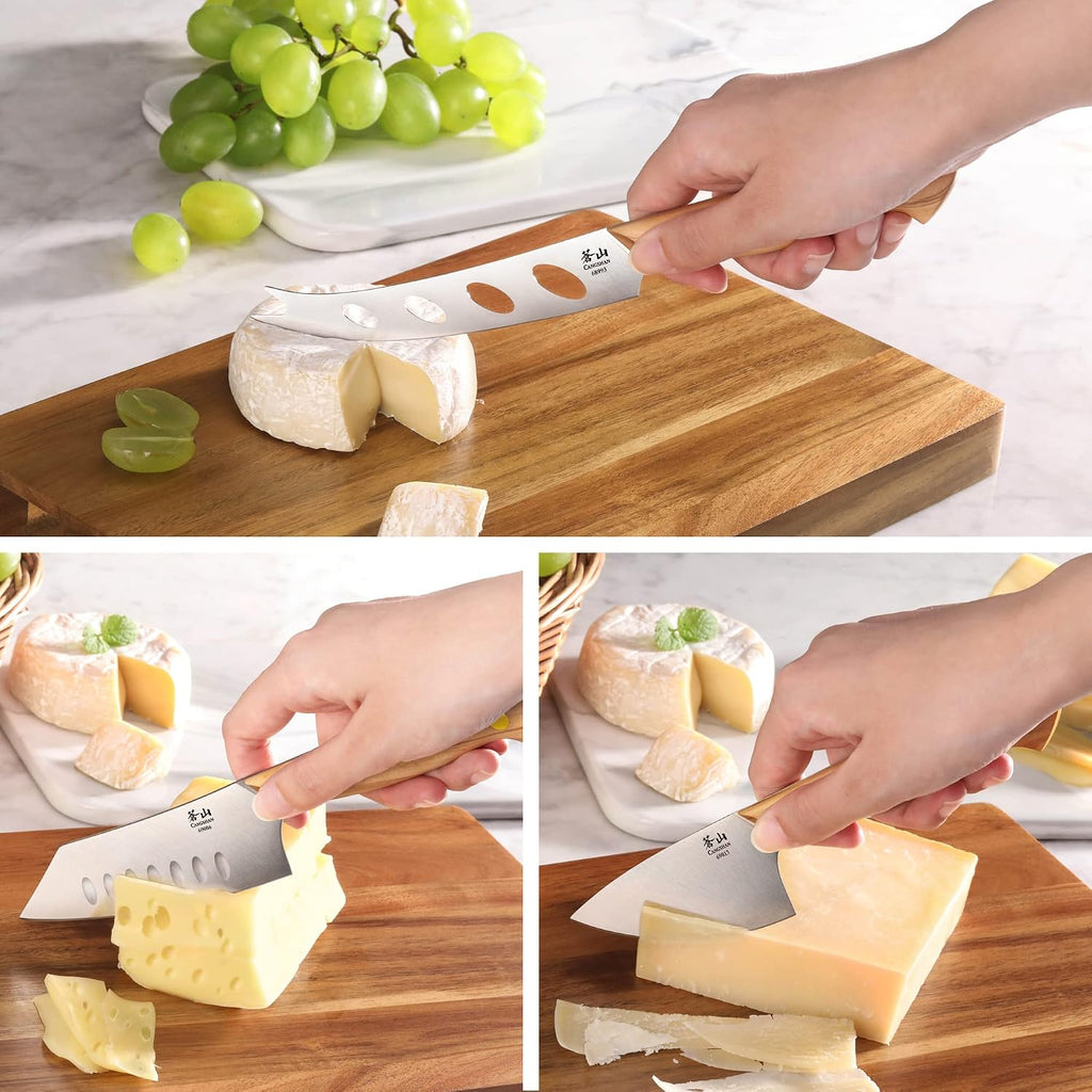 3-Piece Olive Wood Cheese Knife Set with Acacia Cheese Board