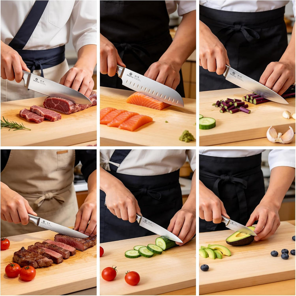 15-Piece Knife Block Set Built-in Sharpener, Japanese High Carbon Stainless Steel Kitchen Knife Set, Dishwasher Safe