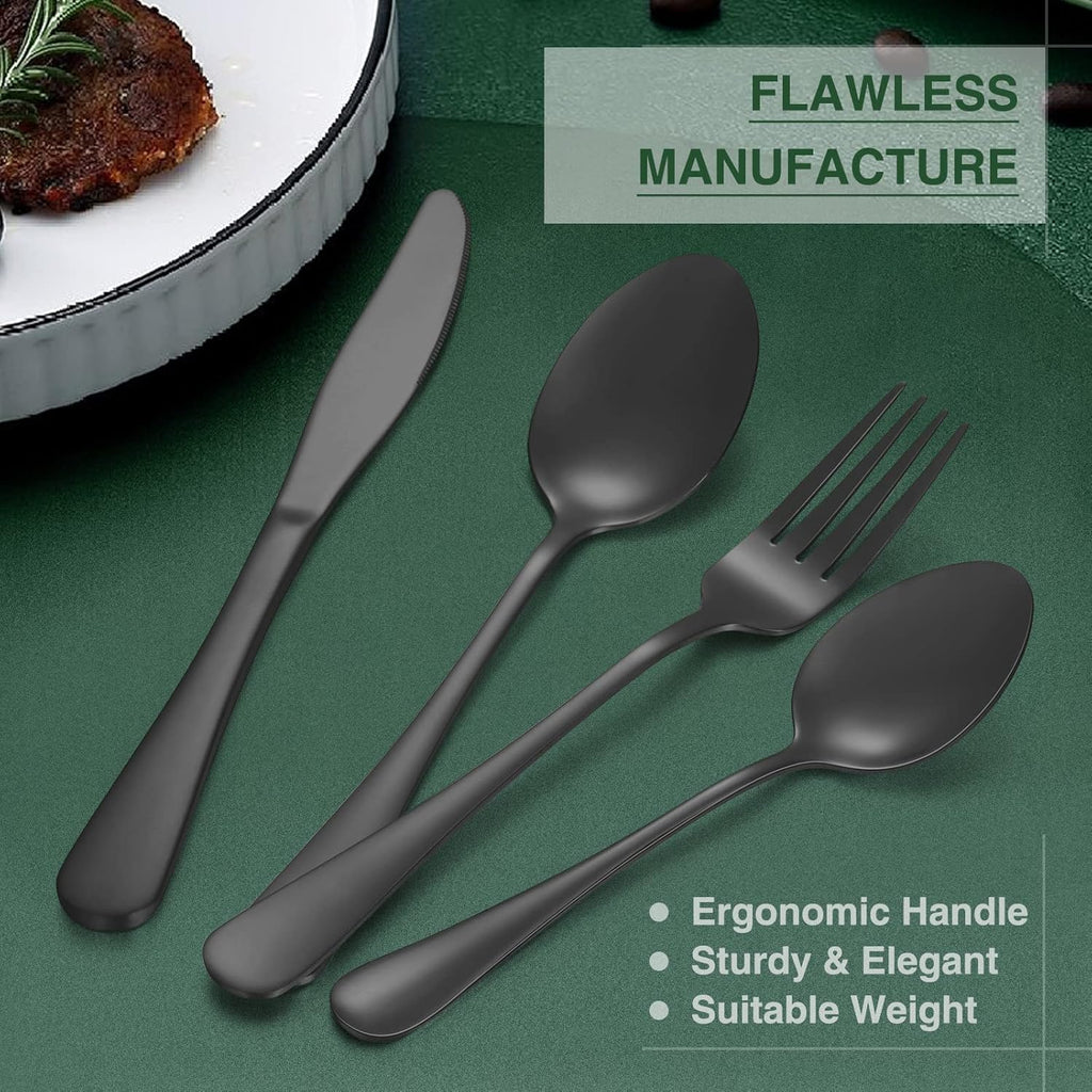 60-Piece Black Silverware Set with Organizer, Stainless Steel Flatware for 12, Cutlery Utensil Set