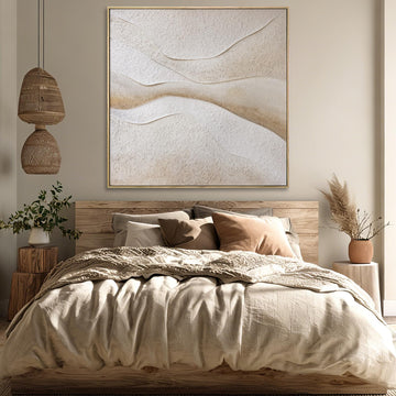 Textured Neutral Abstract Wall Art, Hand Painted Oil Painting, Minimalist Framed Wall Decor Bedroom Office, 40x40 Inch