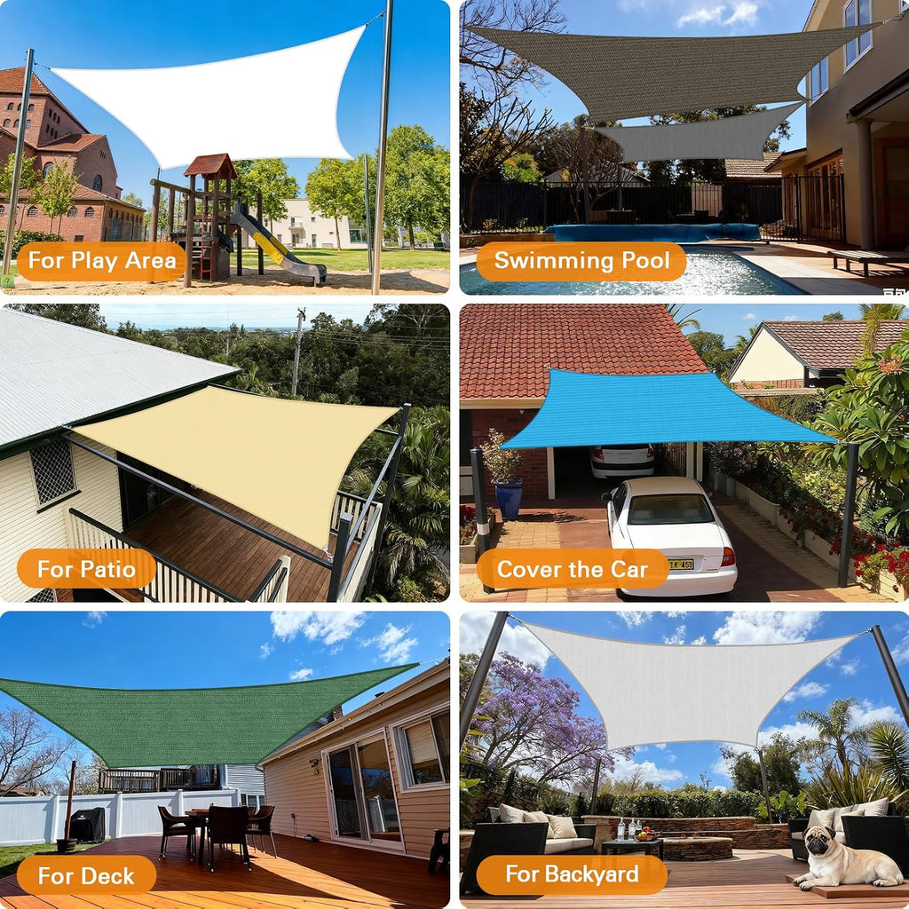 Sun Shade Sail, 12'X20' Blue Rectangle Curved Edged Sun Shade, Commercial Grade 185GSM HDPE UV Permeable Outdoor
