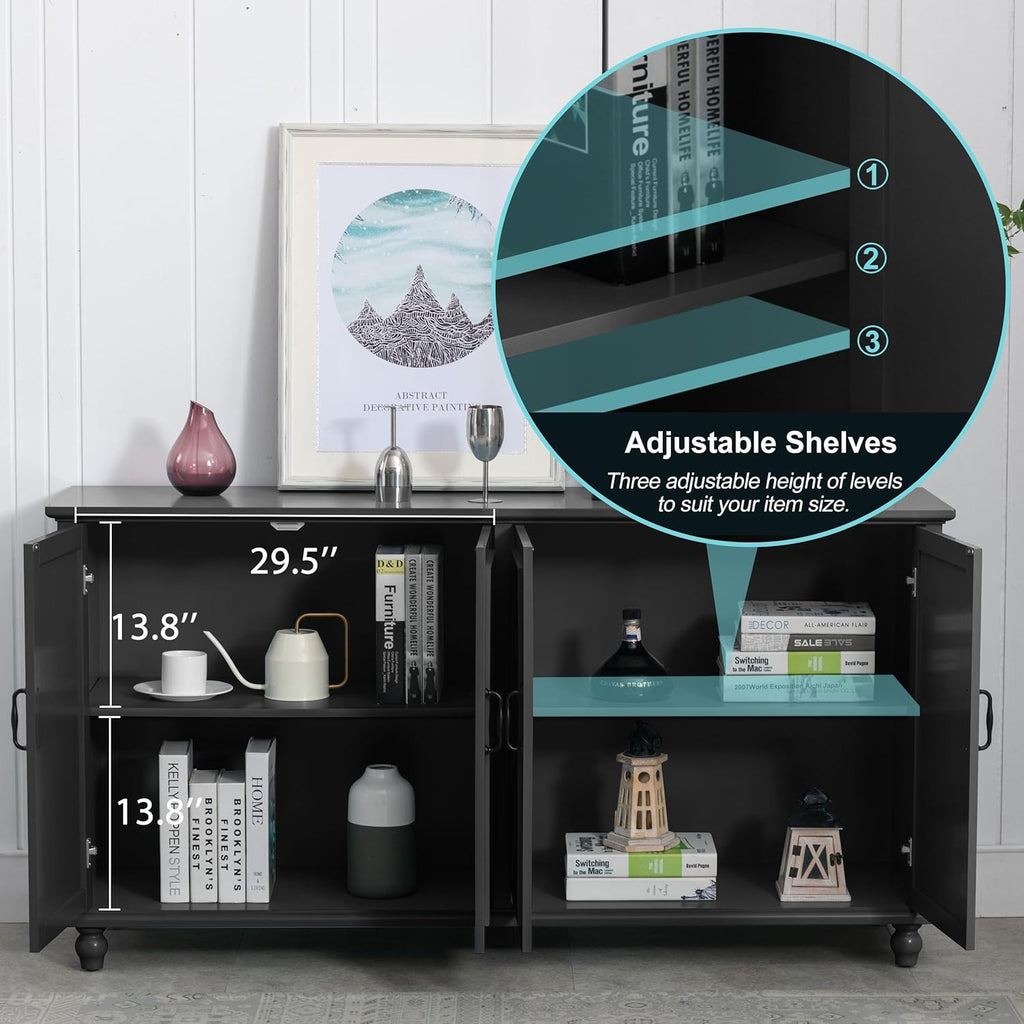 62'' Coffee Bar Cabinet Kitchen with Storage, Buffet Cabinet with Storage, Sideboard Buffet for Dinning Room
