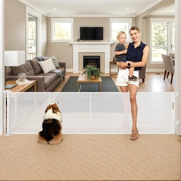 Reinforced 28" Tall 100" Wide Retractable Baby Gate Prevents Crawling Under