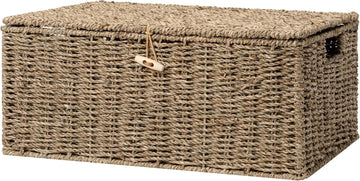 Extra Large Wicker Baskets with Lid for Organizing, Seagrass Storage Baskets for Shelves, Decorative Box with