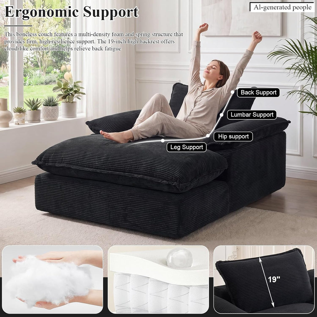 67" Chaise Lounge Chair Indoor, Oversized Boneless Chaise Lounge | Deep Seat Reading Chair | Large Dual-Layer Cushion