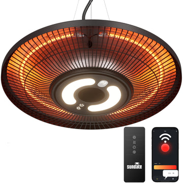 Hanging Heater, Electric Patio Heater with Light, Wifi Control, 1500W Infrared 2 Heat Levels, 24H Timers, Ceiling