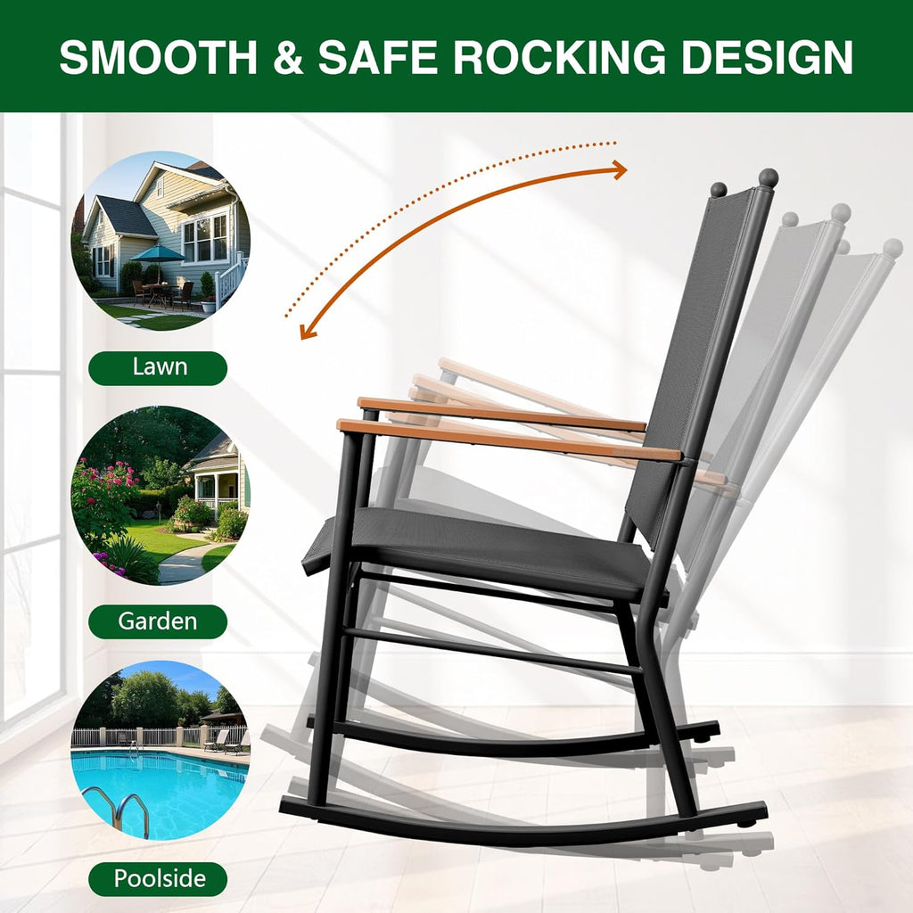 Outdoor Rocking Chairs Set of 2,Upgraded High Back Patio Rocking Chair Set,Breathable Textilene Fabric Outdoor