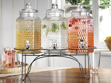 Drink Dispenser - Beverage Dispenser with Stand - for Lemonade, Juice, Water, Iced Tea, Punch - 1-Gallon - Set of 3