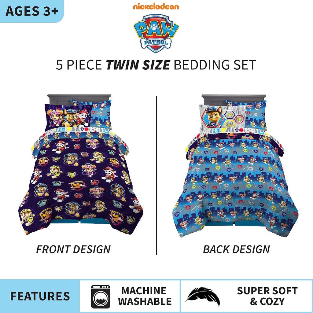 Kids Bedding Super Soft Comforter and Sheet Set with Sham, 7 Piece Full, Paw Patrol