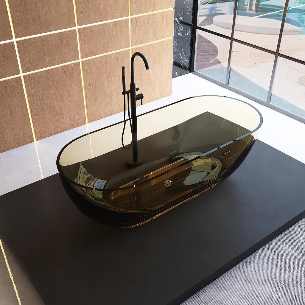 69" Resin Stone Freestanding Bathtub, Solid Surface Modern Freestanding Tub Soaking Stand Alone Tub with