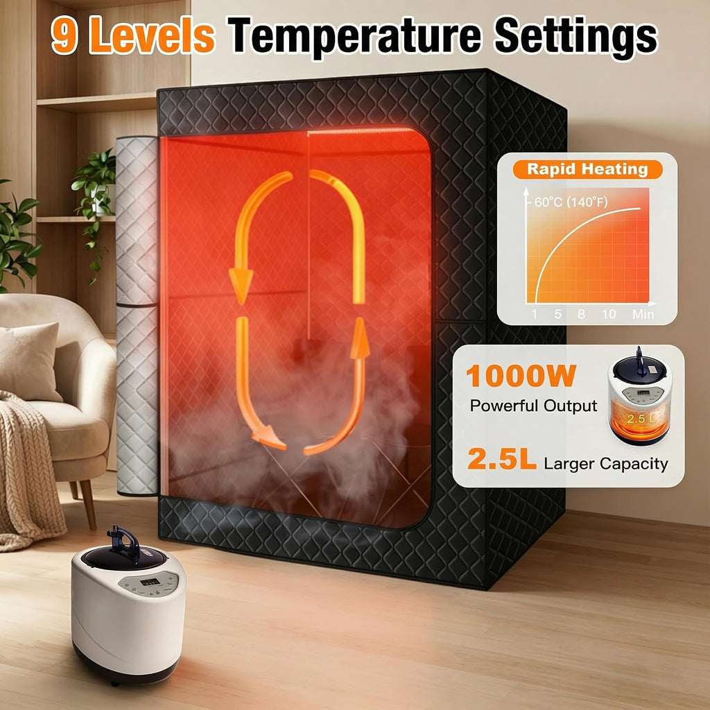 2 Person Sauna Box for Home, Protable Steam Sauna Tent with 660nm Red Light Therapy, 5-Layer Waterproof