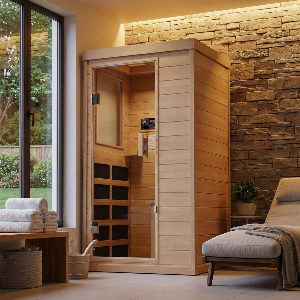 Far Infrared Sauna 1 Person Indoor Dry Sauna with Low EMF 1200W/110V Heaters Panels, Chromotherapy, MP3 Speaker