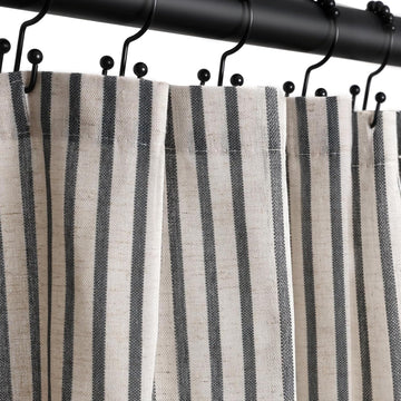 Farmhouse Striped Shower Curtain - 72x72 Inches, Linen Blend Fabric, Breathable & Machine Washable, Rustic Black