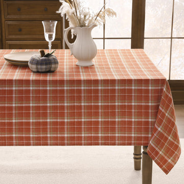 Fall Checkered Tablecloth Rectangle, 54 x 80 Inch, Orange