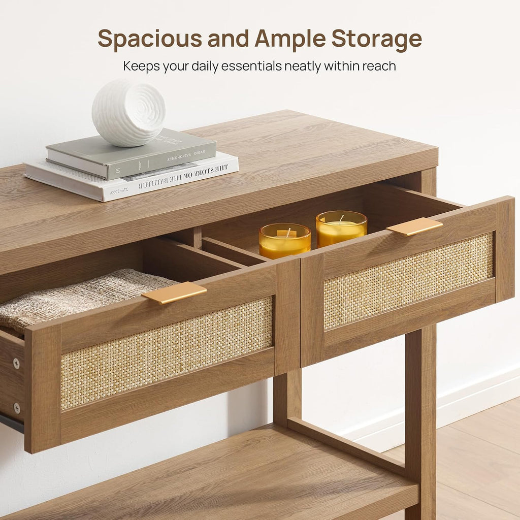 Console Table with Rattan Drawers - Boho Rattan Entryway Table with Storage, Small Console Tables , Entry Tables