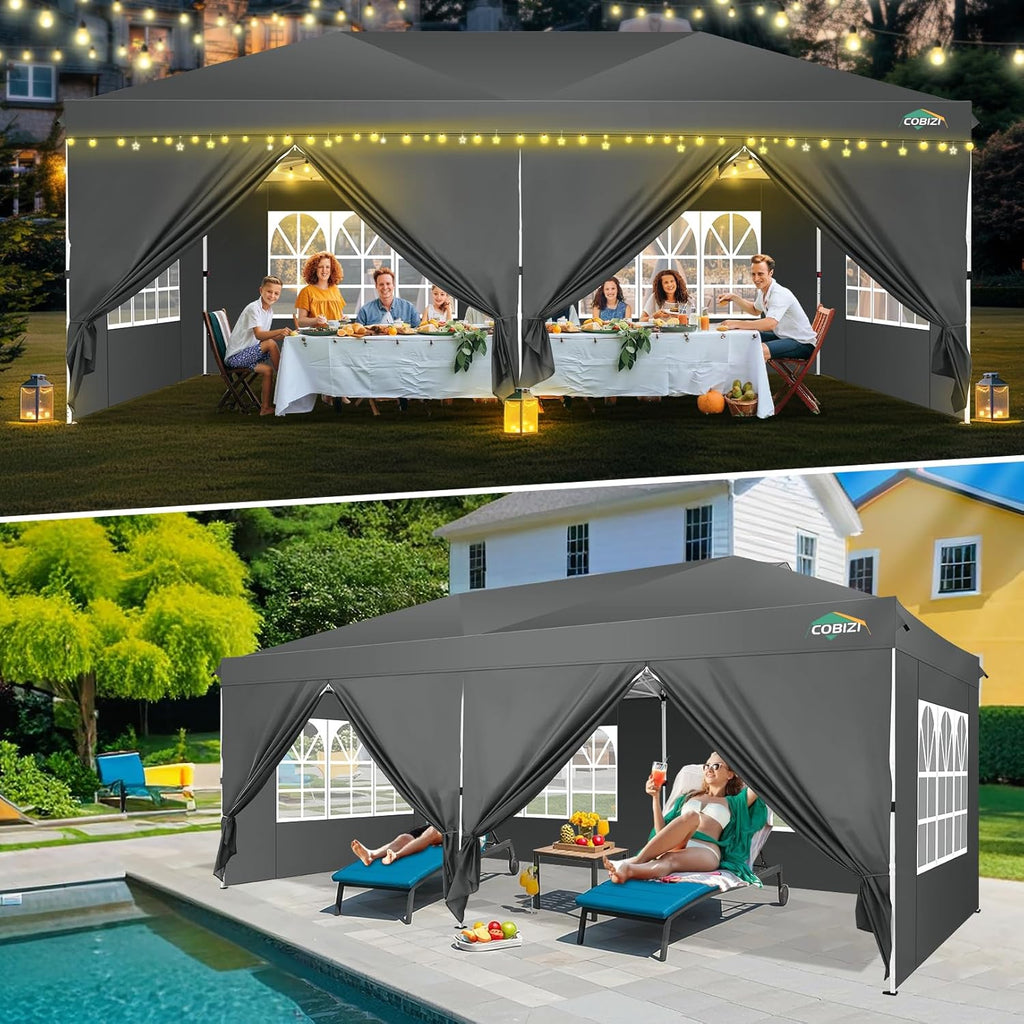 10x20 Pop Up Canopy Tent, One Push Easy Up Gazebo with 6 Removable Sidewalls & Air Vent