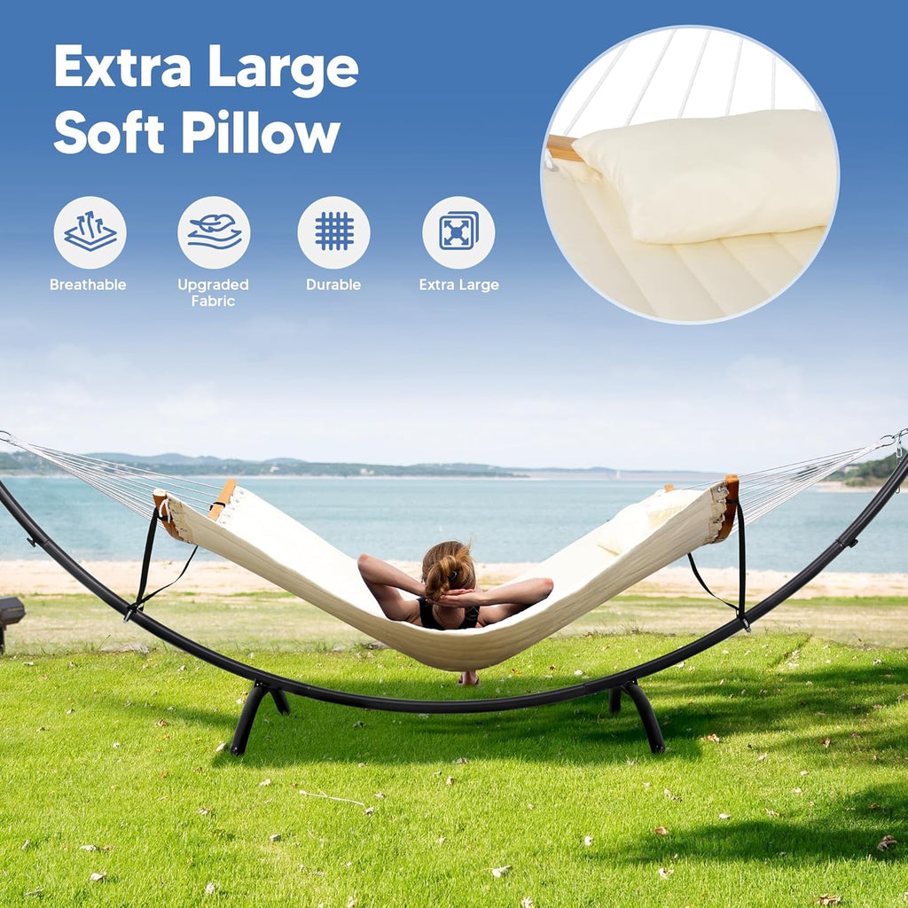 Hammocks for Outside with Stand, Porch Hammock and Stand, 475 lbs Capacity, Patent Pending, Beige