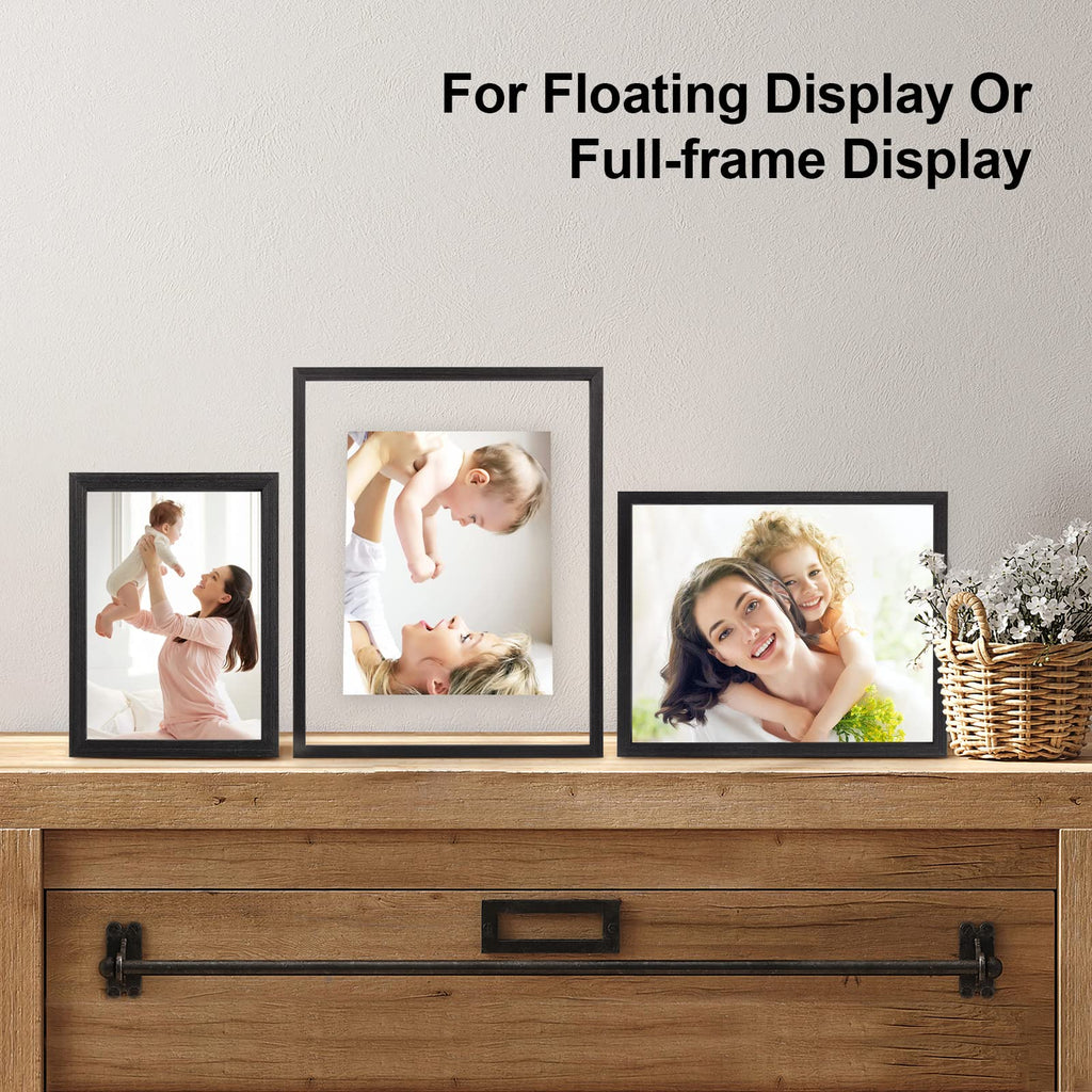 8x10 Floating Frames Set of 2, Double Plexiglass Picture Frame, Made of Solid Wood Display Any Size Photo up to 8x10