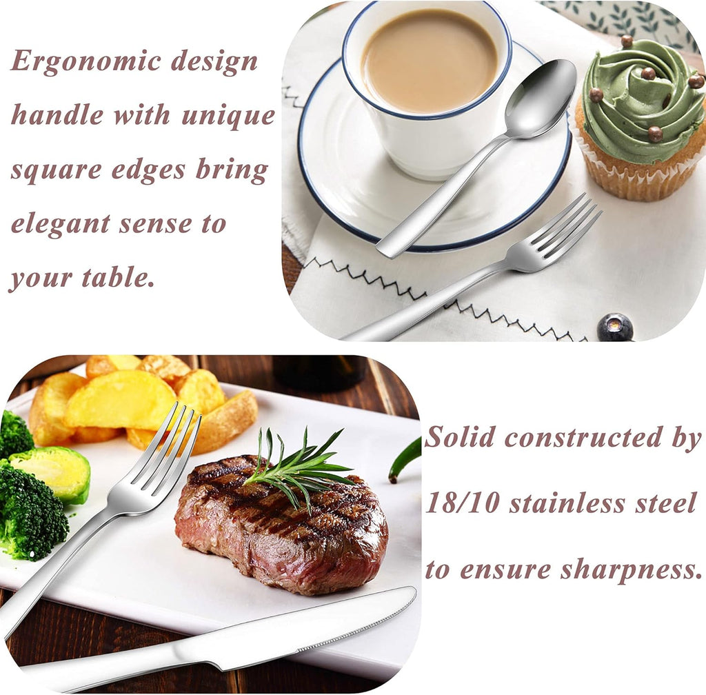 18/10 Stainless Steel Silverware Set, 60-Piece Fancy Flatware Cutlery Set for 12, Modern Eating Utensils Tableware