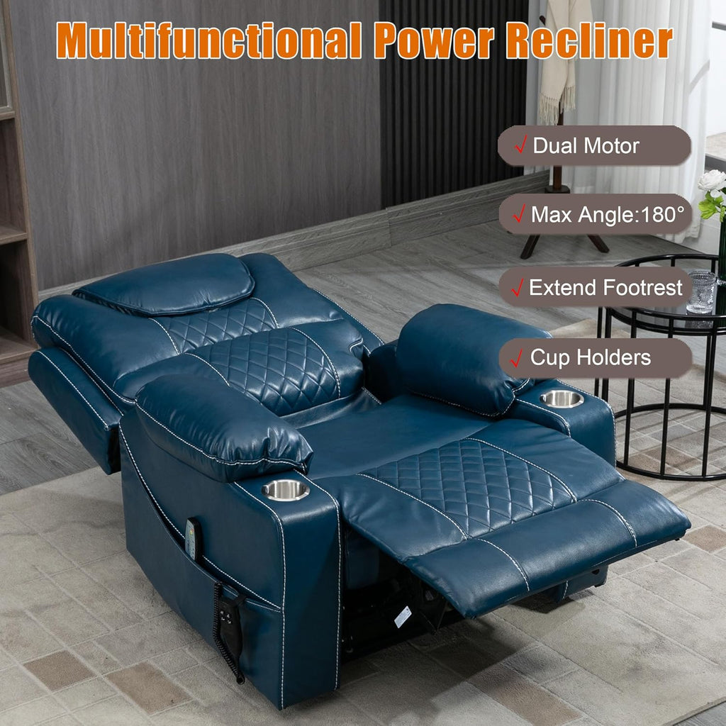 Large Power Lift Recliner Chair Sofa with Massage and Heat for Big and Tall Elderly,Infinite Positions,Dual Motor,Cup