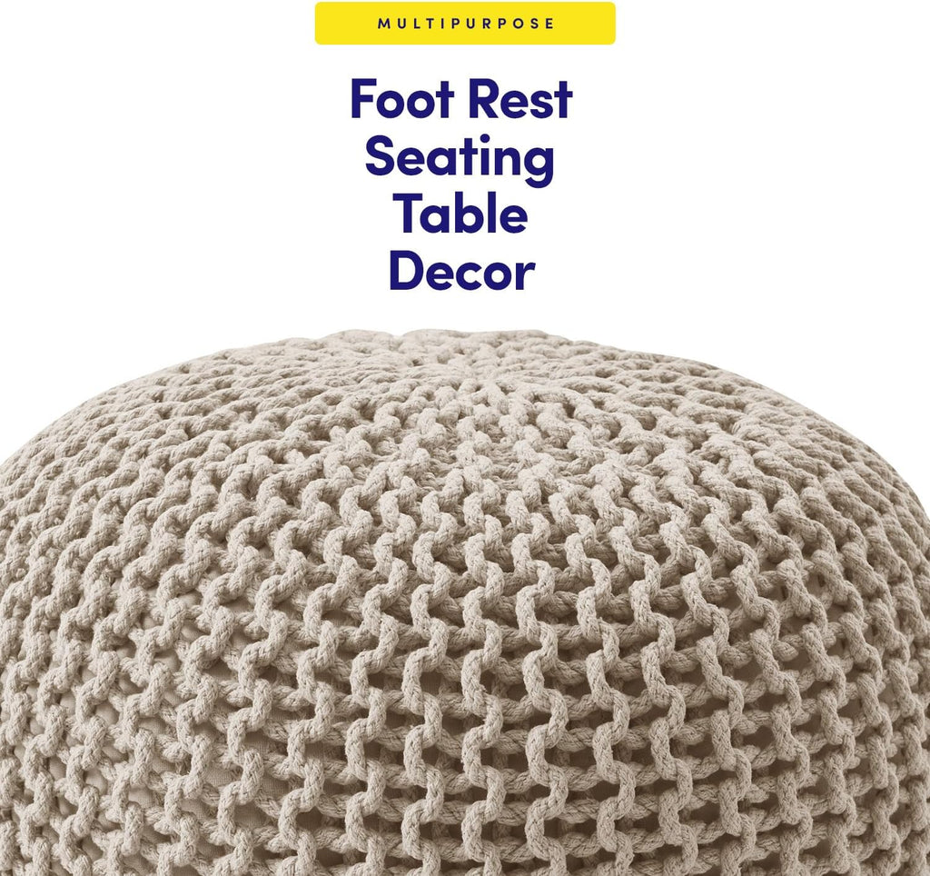 Pouf Ottoman Foot Rest Stuffed - 20" Diameter x 14" Tall Cozy Floor Pouf & More - 100% Cotton Knit Shell, EPS Bead