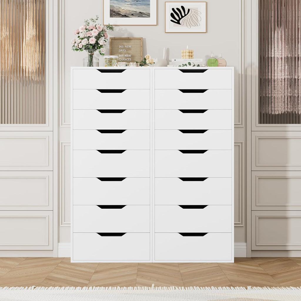 Tall White Dresser, 8 Drawer Dresser with Groove Handles, White Tall Dressers, Modern Chest of Drawers with Large