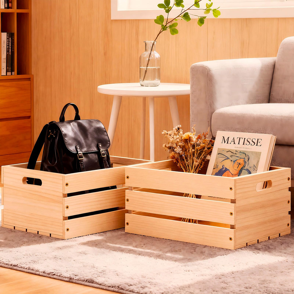 Wooden Crates for Storage - Versatile Pine Box Decor, and Organizing Closets, Vinyl Records, Gifts, Souvenirs, or Farm
