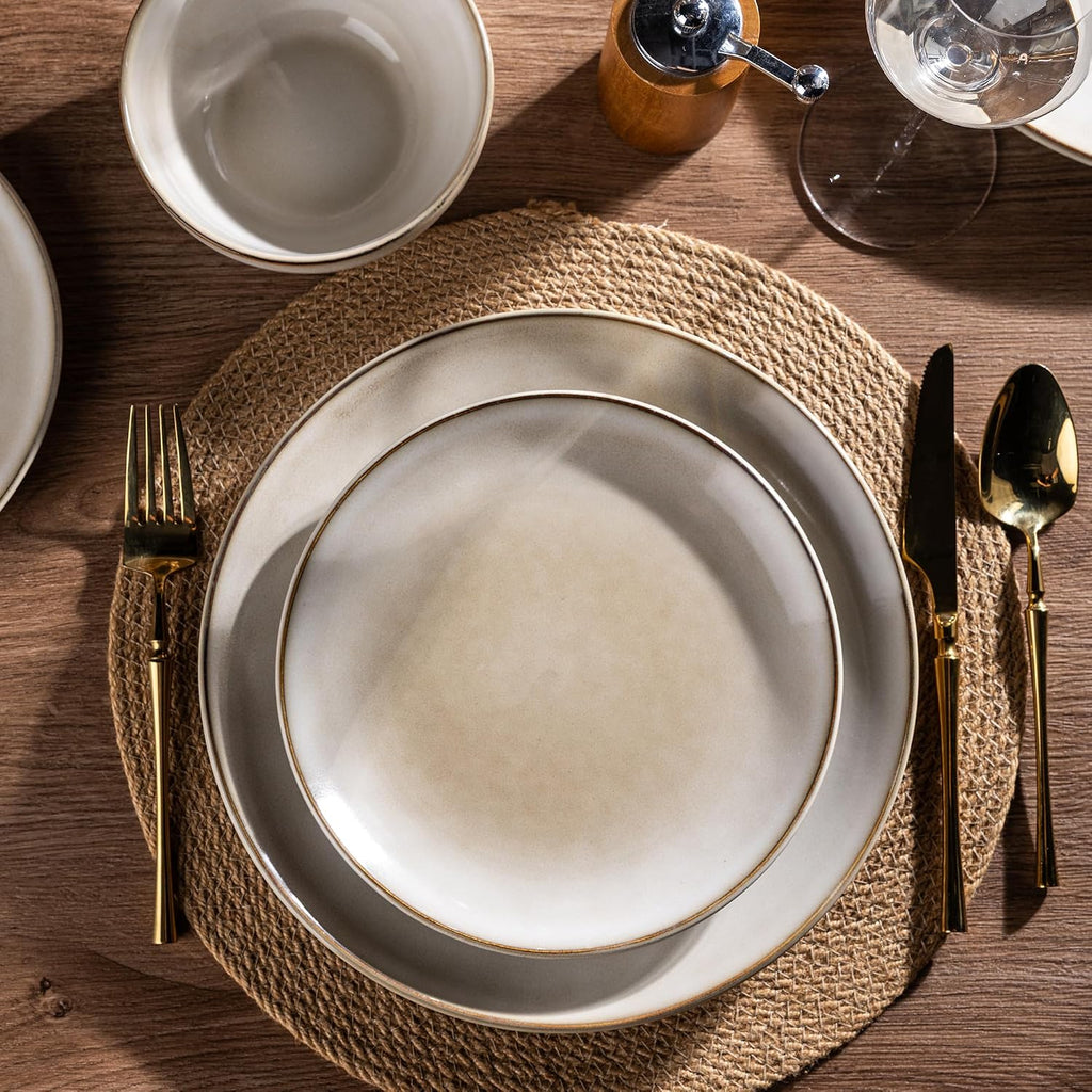 Ceramic Dinnerware Sets for 4, 12 Pieces Handpainted Stoneware Plates and Bowls Set, Scratch Resistant Dishes Set