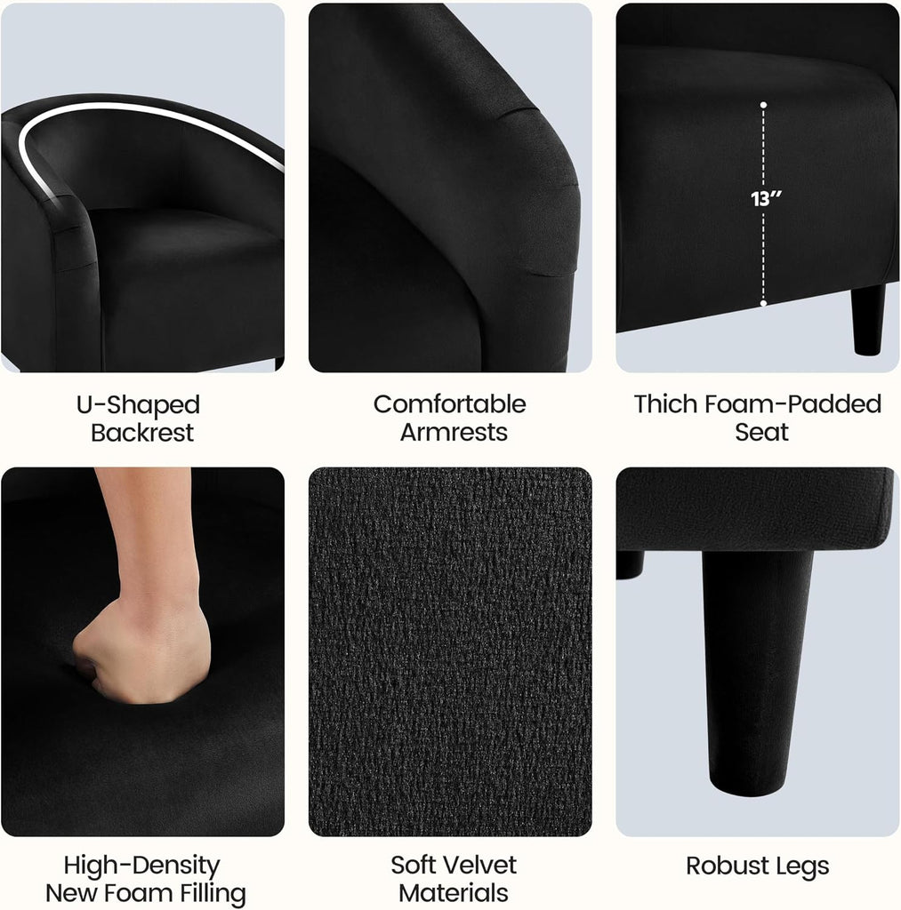 Velvet Accent Chairs, Compact Furry Barrel Chairs with a Curved Silhouette , Black