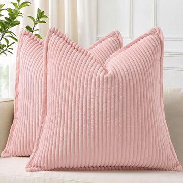 Fall Corduroy Pink Throw Pillow Covers 20x20 Set of 2