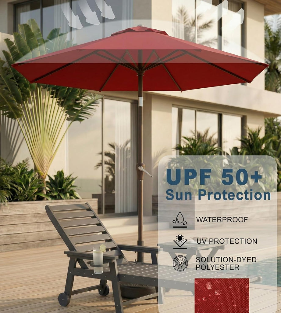10FT Patio Umbrella, Outdoor Umbrella with Push Button Tilt and Crank, 8 Sturdy Ribs