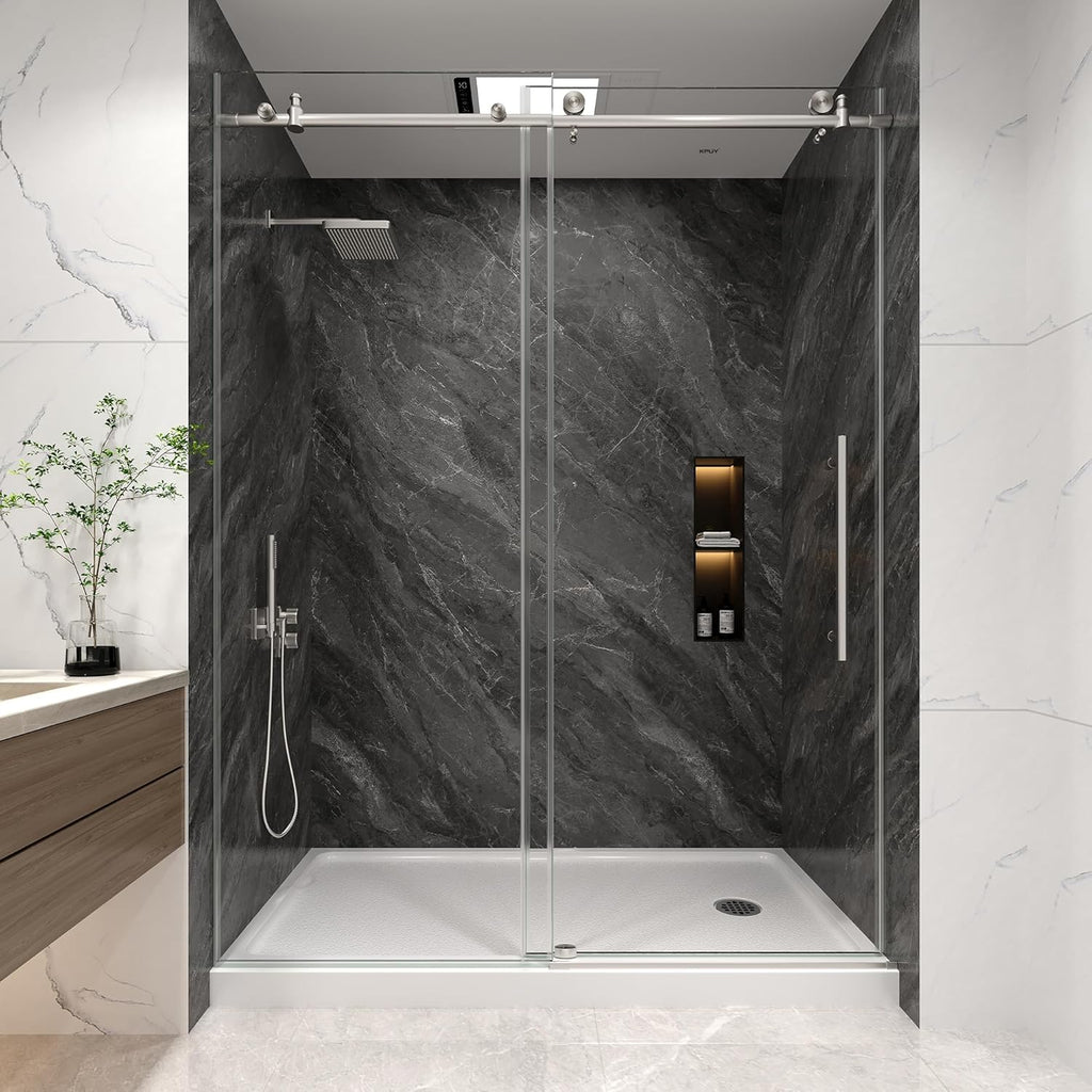 Frameless Shower Door, 61-66" W x 76" H Sliding Glass Shower Door