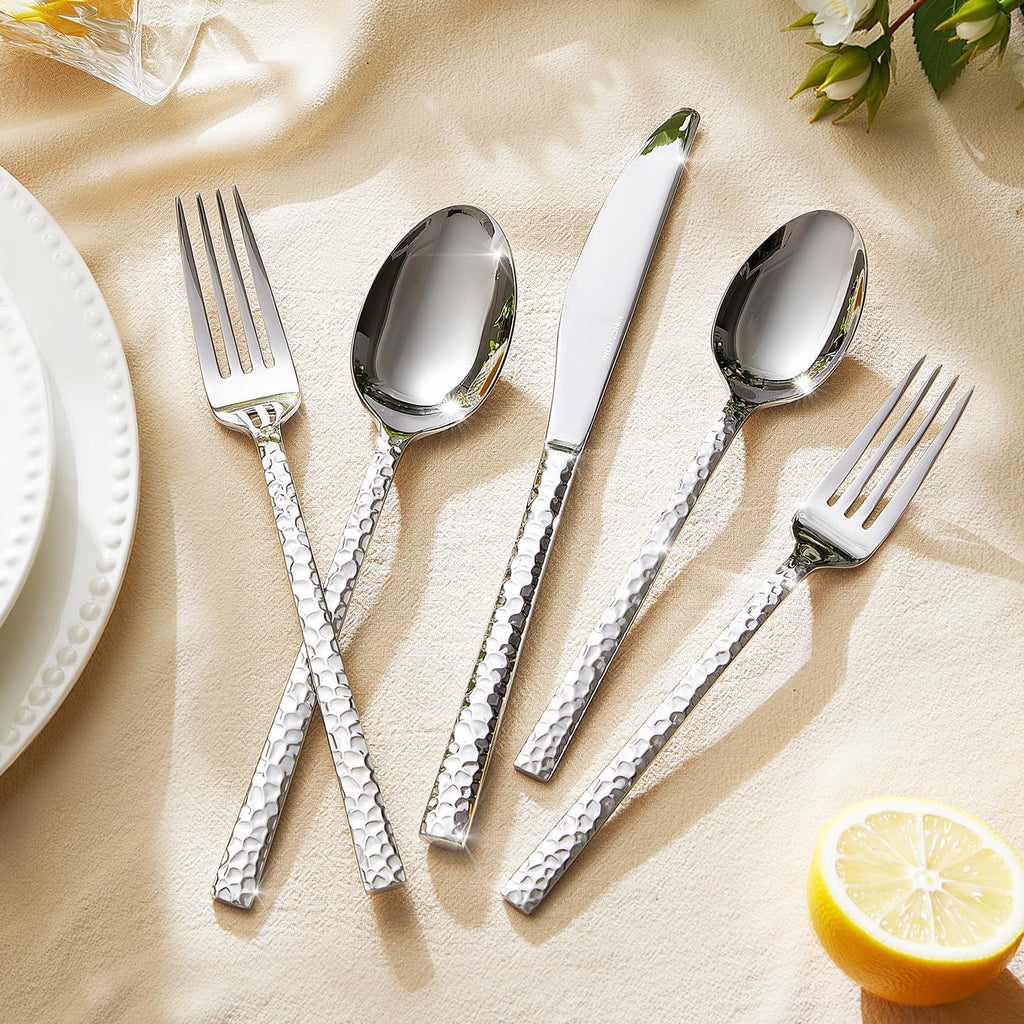 40-Piece Hammered Silverware Set, 18/10 Stainless Steel Flatware Set for 8, Cutlery Set