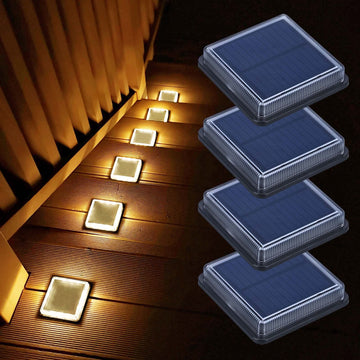 Solar Step Lights, 4-Pack 50LM 3000K Warm White LED Solar Deck Lights, Outdoor Solar Powered Step Lights, IP68
