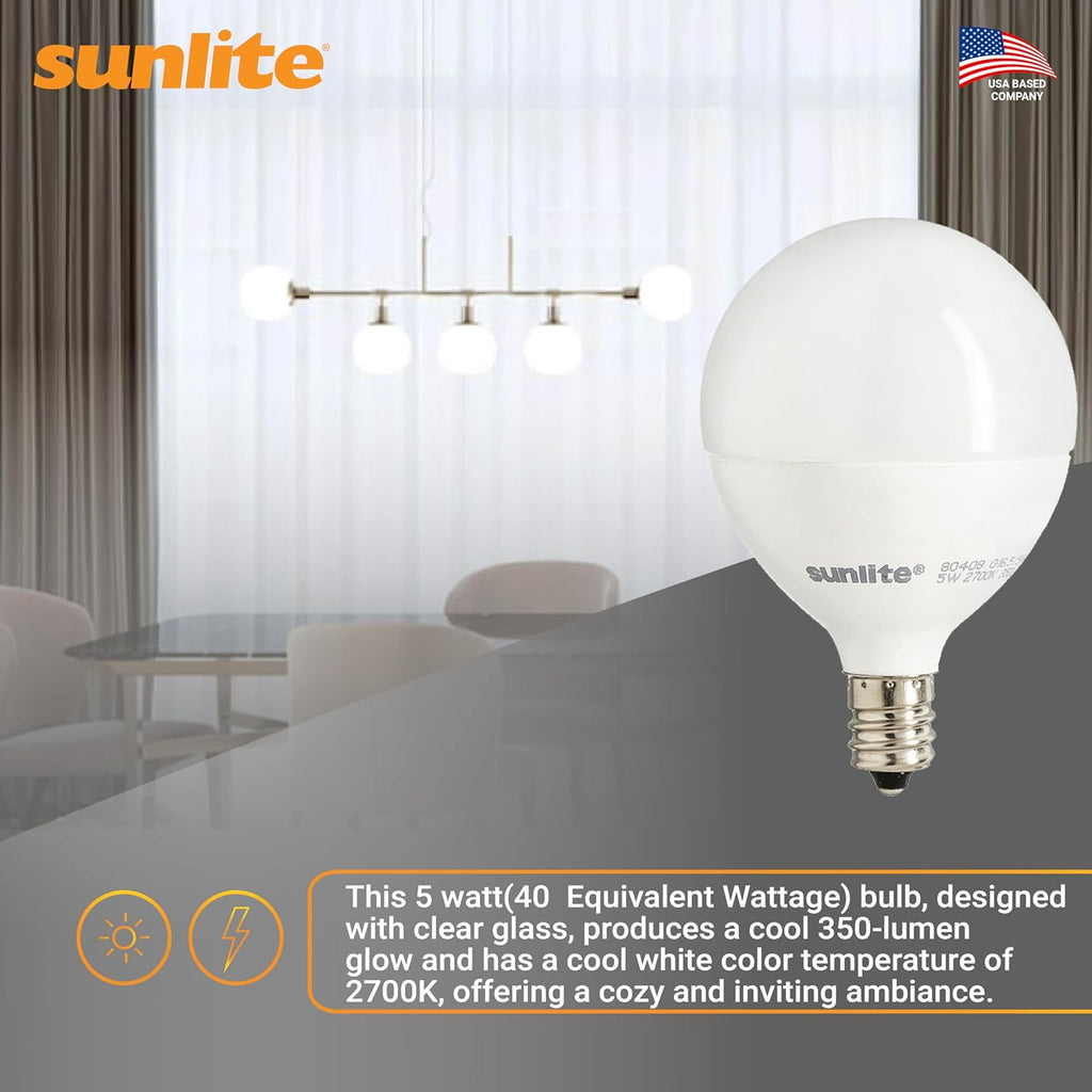 LED G16.5 Globe Light Bulb, 5 Watts (40W Equivalent), 350 Lumens, 2700K Soft White, Dimmable, Candelabra E12