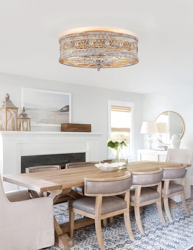 Farmhouse Fandelier Ceiling Fan with Light and Remote,Rustic Country Cottage Crystal Caged Wood-Look Light Fixture