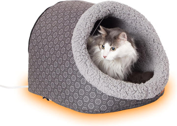 Heated Cat Bed - Thermo-Pet Cave for Large Cats, Indoor Heated Pet Bed for Dogs & Cats, Covered Cave Pet Tent