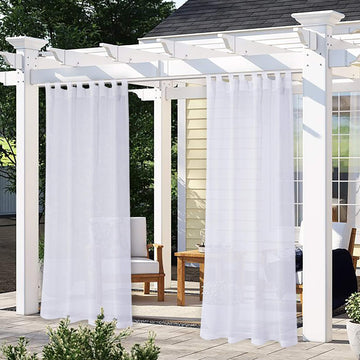 Burlap Linen Look Outdoor Curtain for Patio - 2 Panels Waterproof Tab Top Sheer Curtains for Pergola, Porch, Cabana and Gazebo Indoor/Outdoor Voile Sheer Drapes, 52 x 95 Inch, White