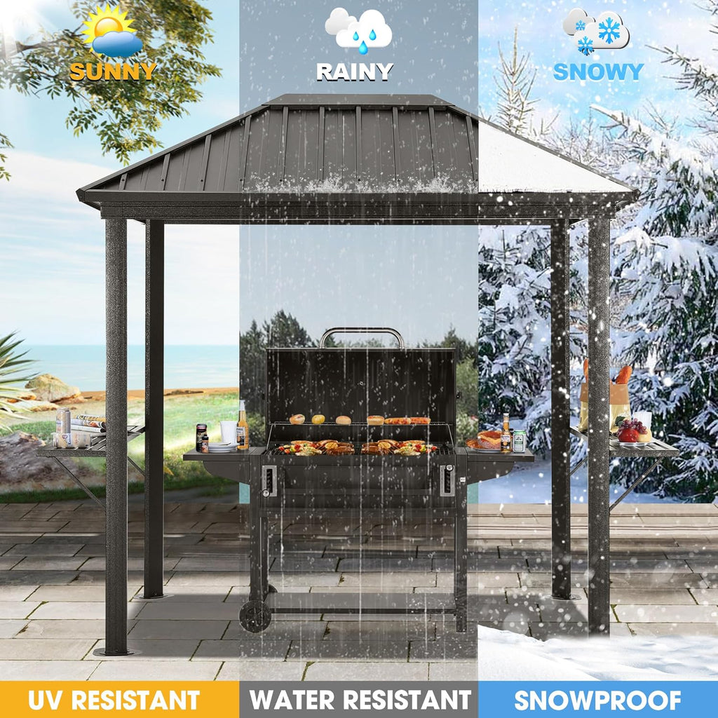 6x8 Grill Hardtop Gazebo - Outdoor Permanent Barbecue Gazebo with Galvanized Steel Roof