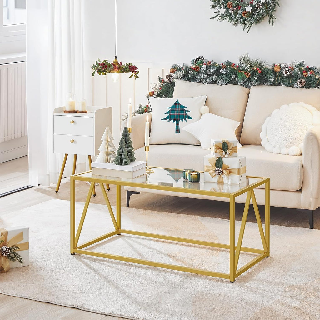 Glass Coffee Table, Gold Coffee Tables, Gold Glass Coffee Table,1 Layer Center Table, Modern, 39.4 x 19.7 x ...