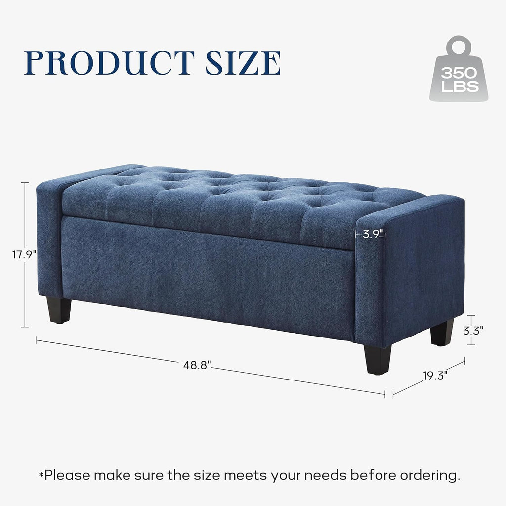 Ottoman with Storage, 48.8" Fabric Storage Ottoman Bench with Hinge, Bedroom Bench, Upholstered Benches with Seating