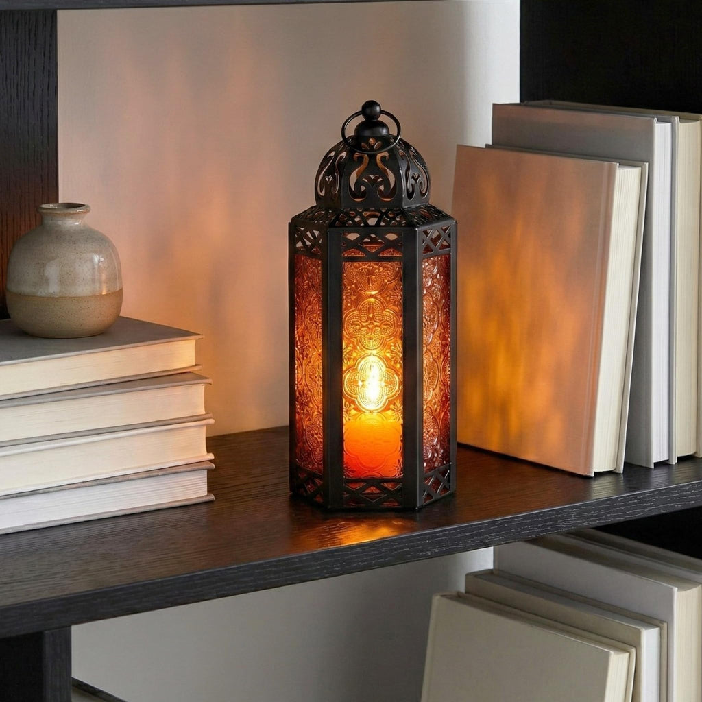 Decorative Indoor Moroccan Candle Holder, Amber, M