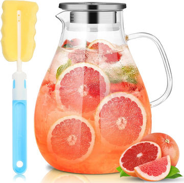 3 Litre 101oz Glass Pitcher Jar with Lid and Nozzle, 3.17Quart Cold/Hot Water Glass Water Bottle, Ice Tea for