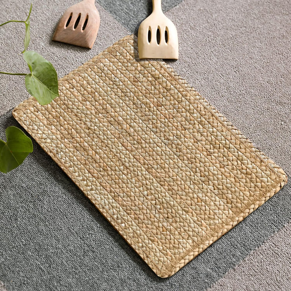 Woven Placemats Rattan Placemats Rectangle Natural Placemats Wicker Heavy Braided Straw Placemat Farmhouse - Set of 6