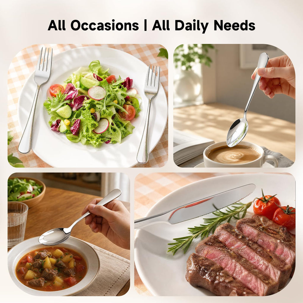 40 Piece Silverware Set for 8, Modern Stainless Steel Flatware Set
