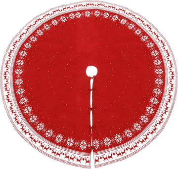 72 Inch Red Christmas Tree Skirt for 7.5 ft to 12ft Tree, Extra Large Vintage Christmas Knitted Tree Skirt Snowflake