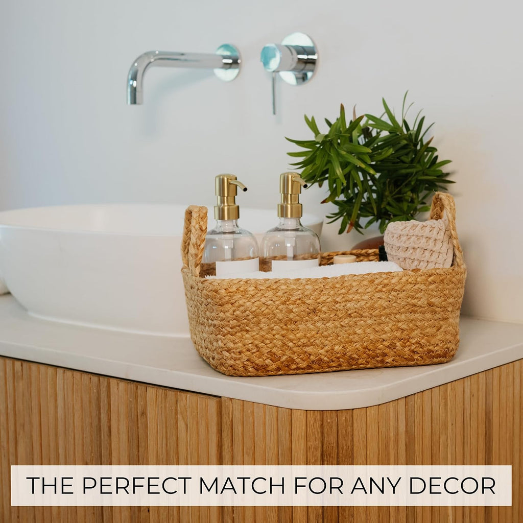 Beautiful Storage Basket Set of 4 - Natural Jute Rope Baskets for Shelves Are Perfect for Organizing Your Home