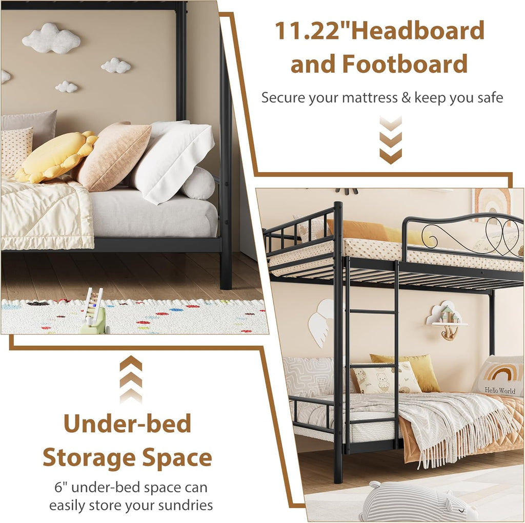 Bunk Bed Twin Over Twin with Ladder & Full Safety Guardrail